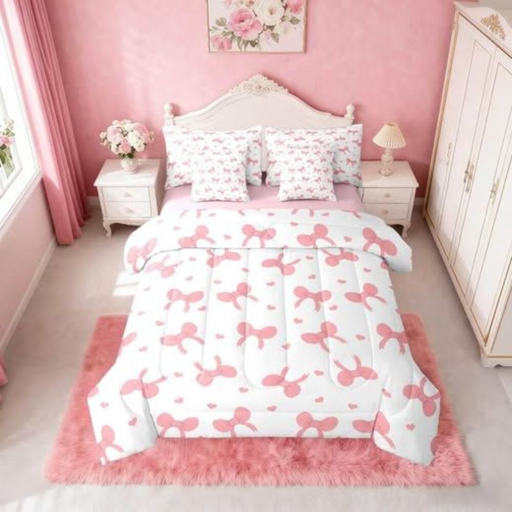 🎀 NEW Pink Bow Bedding Set – Twin Bed in a Bag – Complete Set 🎀